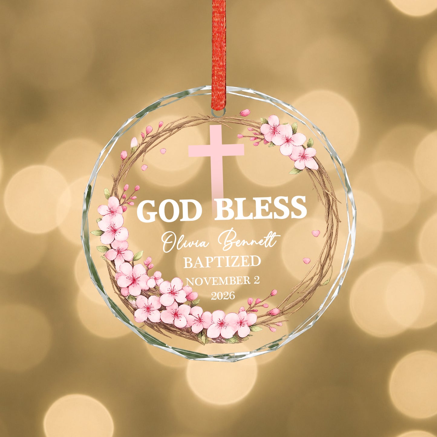 God Bless Custom Date Time & Name Christian Glass Ornament Xmas 2026