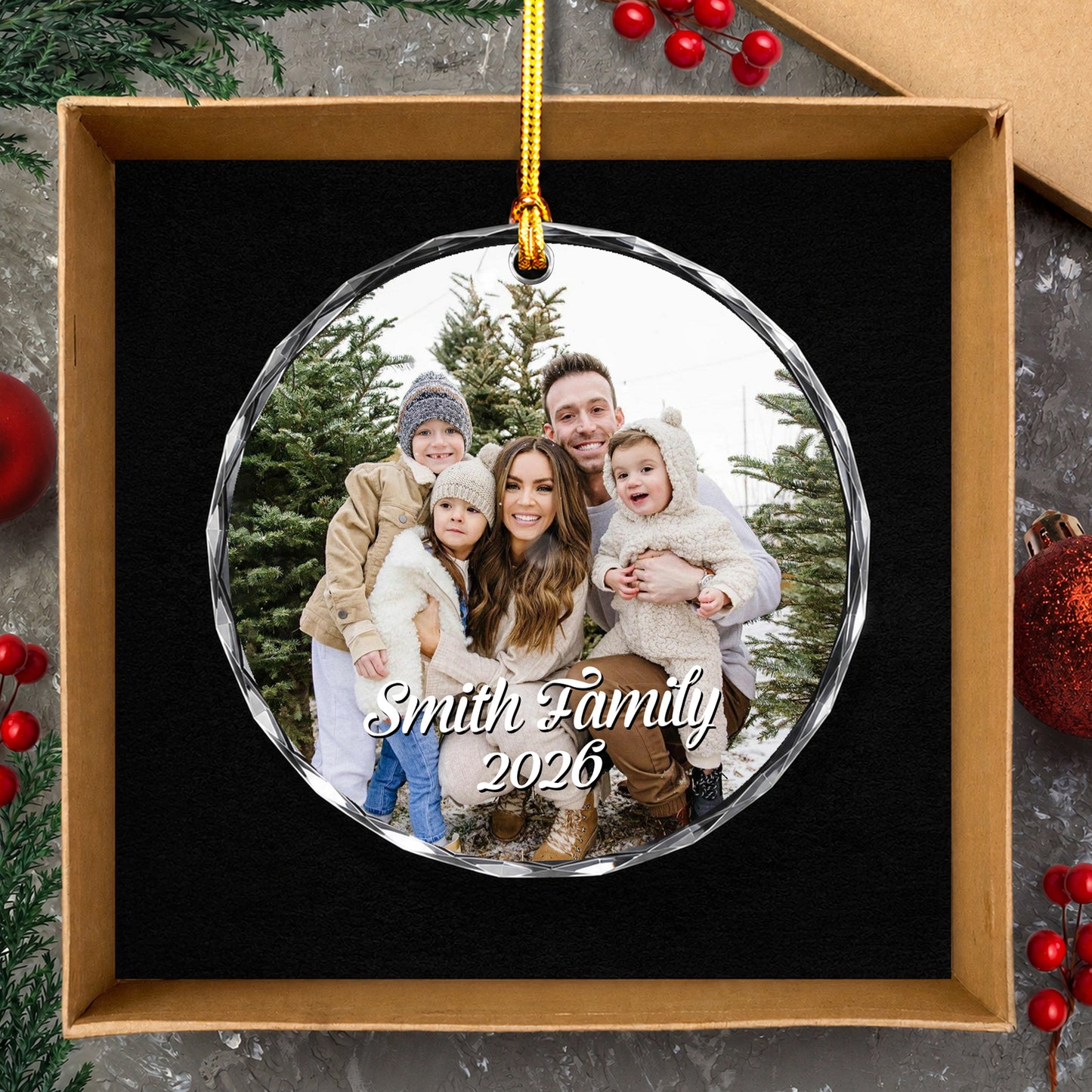 Family Custom Image Name Glass Xmas Ornament 2026