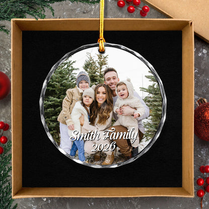 Family Custom Image Name Glass Xmas Ornament 2026
