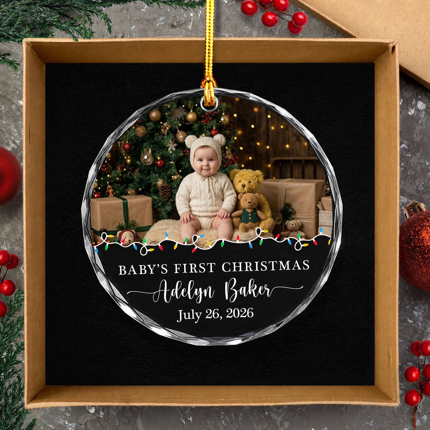 Baby 1st Christmas Ornament Image - Custom Name Glass Ornament 2026