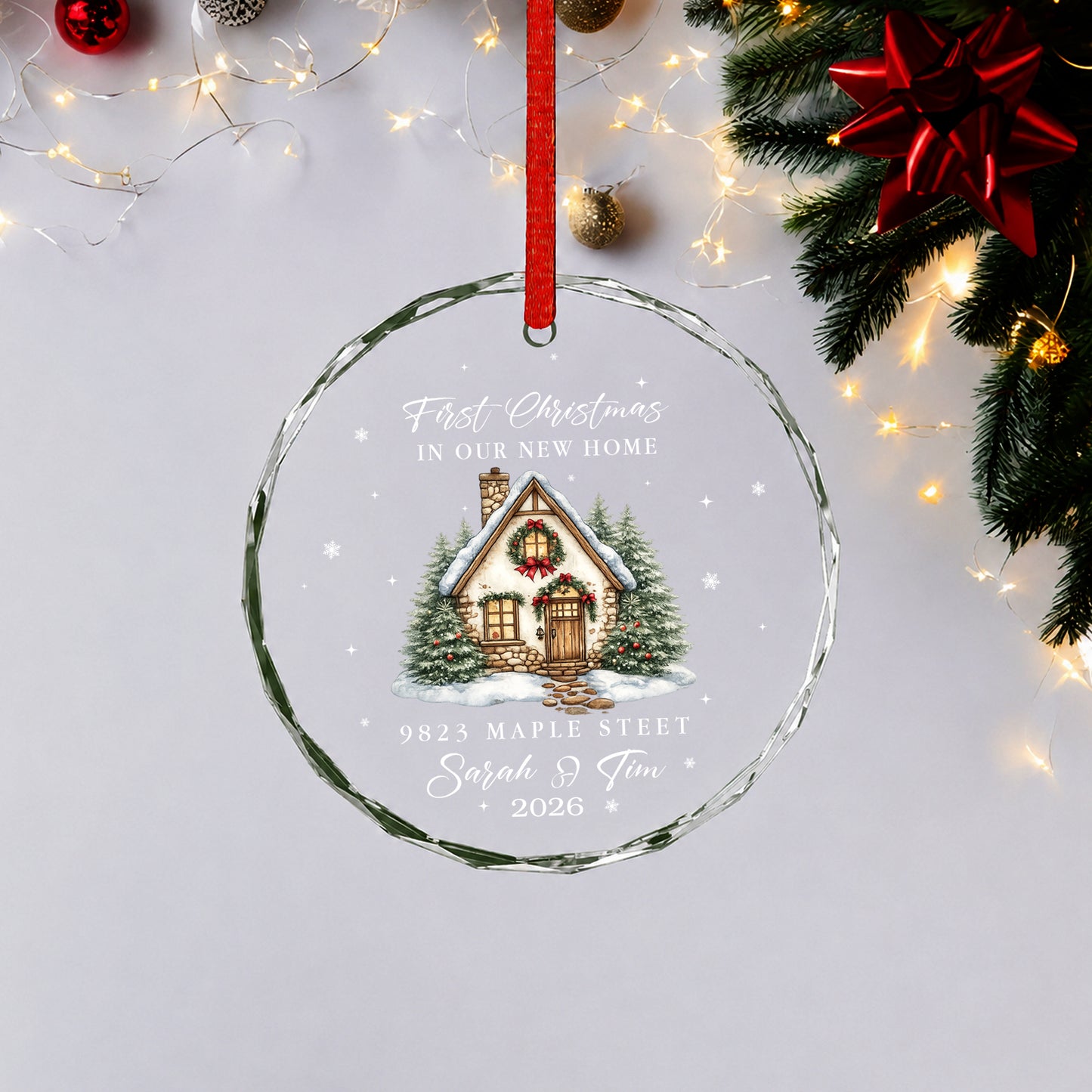 1st Christmas New Home Ornament - Custom Name Glass Ornament 2026