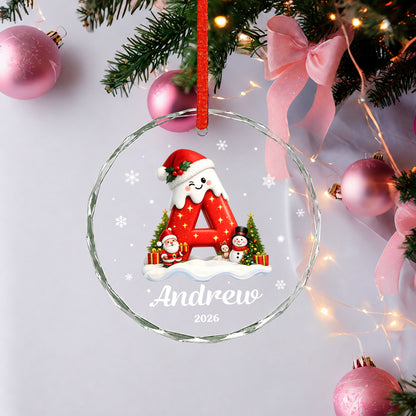 Init Letter Santa Custom Name Christmas Glass Ornament Xmas 2026