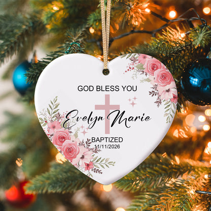 God Bless You Baptized - Custom Date Time Ceramic Ornament Xmas 2026