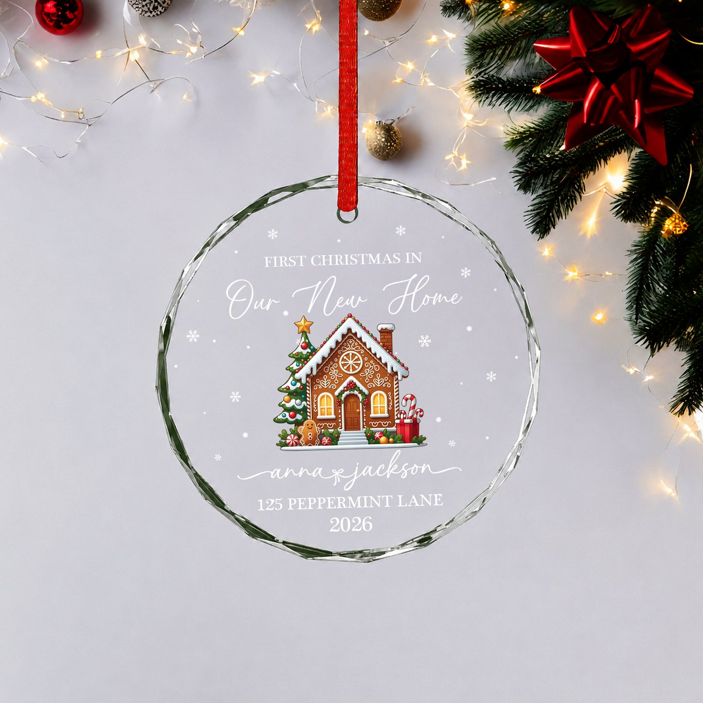 First Christmas In New Home Custom Name Glass Xmas Ornament 2026