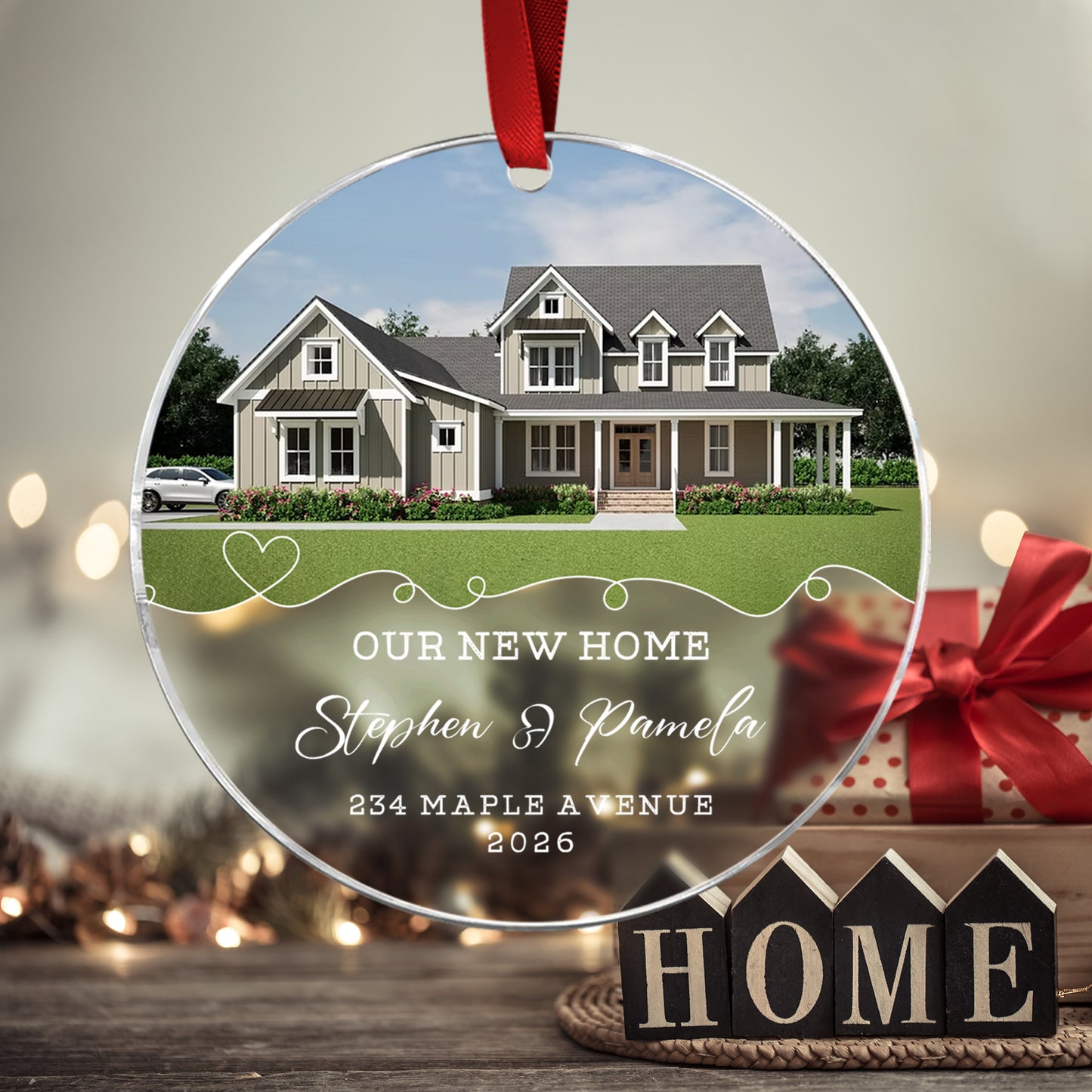 Our New Home Custom Name Image Glass Xmas Ornament 2026