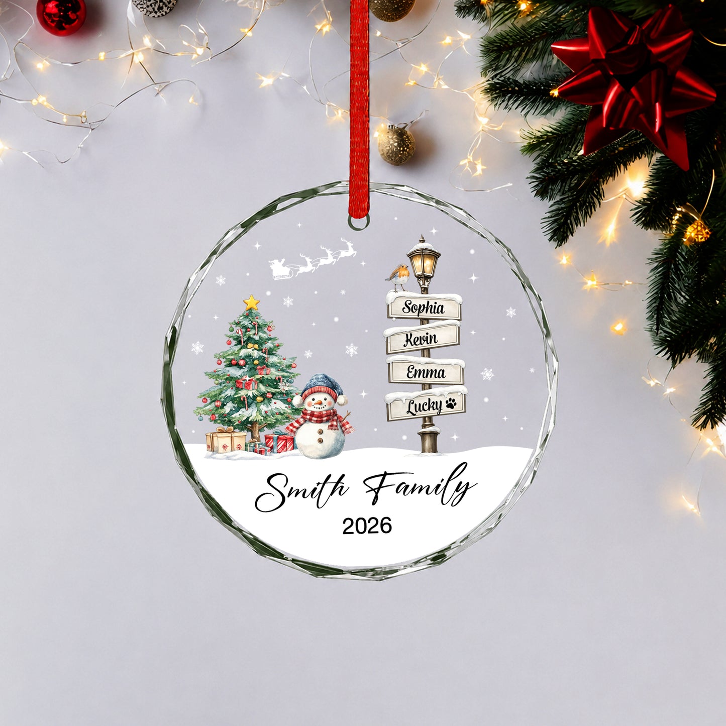 Custom Name Family Member Sign - Glass Ornament 2026 Xmas