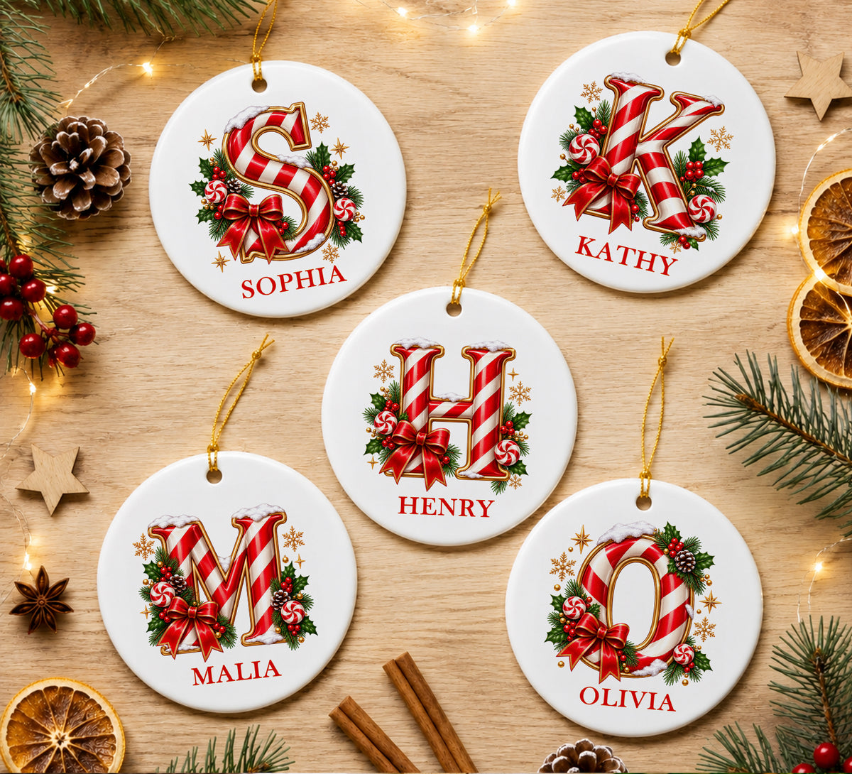 Personalized Candy Cane Initial Ornament, Custom Name Christmas Keepsake (3 Inch Glass)
