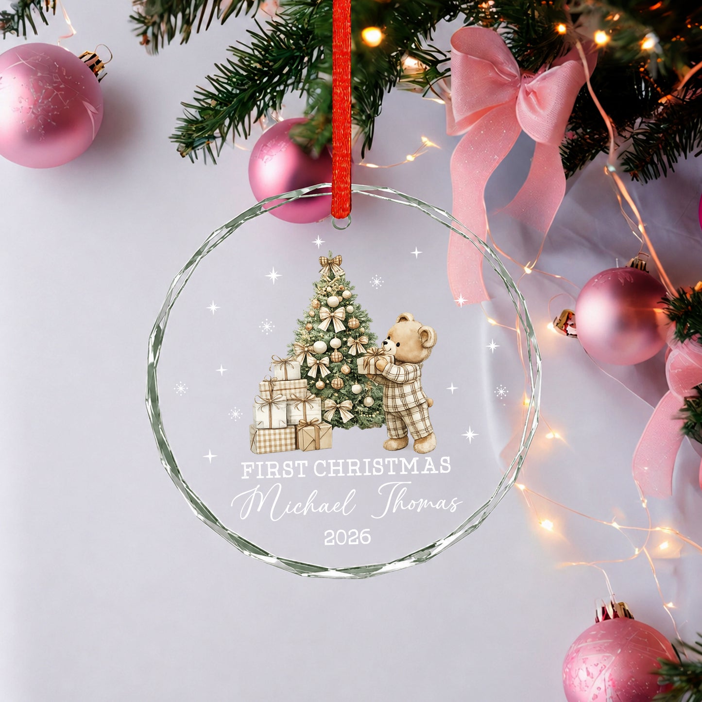 Baby 1st Christmas Ornament - Custom Name Heart Glass Ornament 2026