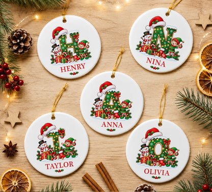 Personalized Letter Name Ornament Custom Monogram Christmas Initial Elf Letter Bauble Kids Name Keepsake Elegant Holiday Decor Family Gift