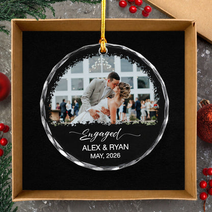 Engaged Custom Name Date  Image Glass Ornament 2026 Xmas