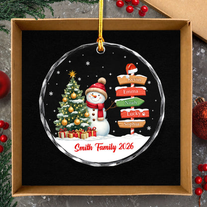 Custom Name Family Member Sign Snowman - Glass Ornament 2026 Xmas