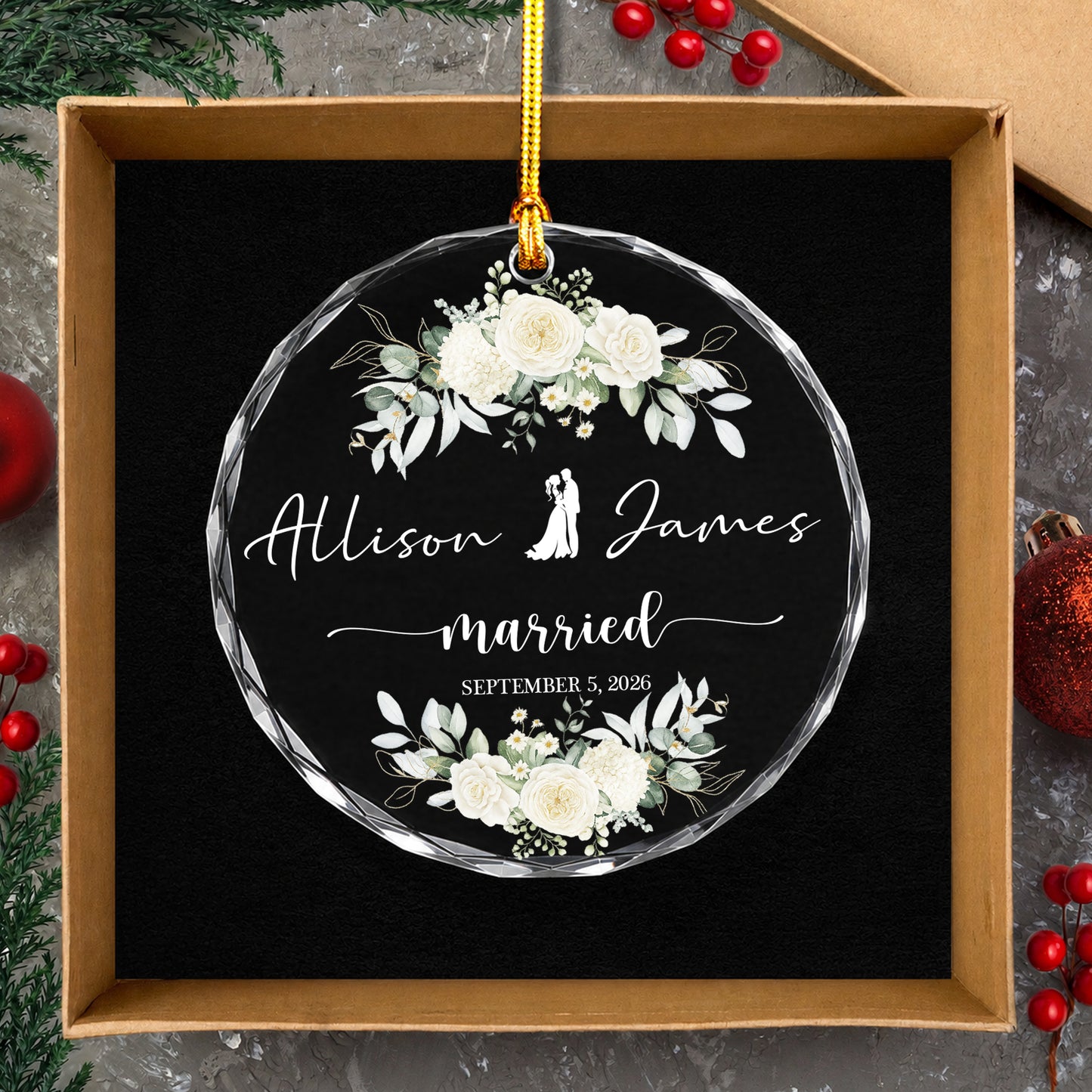 Marriage Custom Name Glass Xmas Ornament 2026