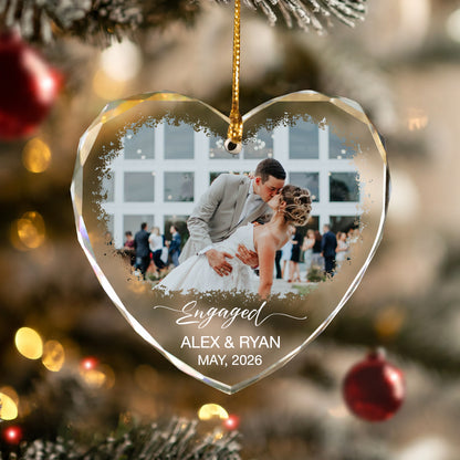 Engaged Custom Name Date  Image Glass Ornament 2026 Xmas