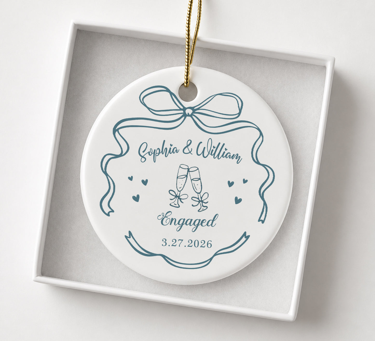 Engaged Custom Name Date Ceramic Ornament 2026 Xmas