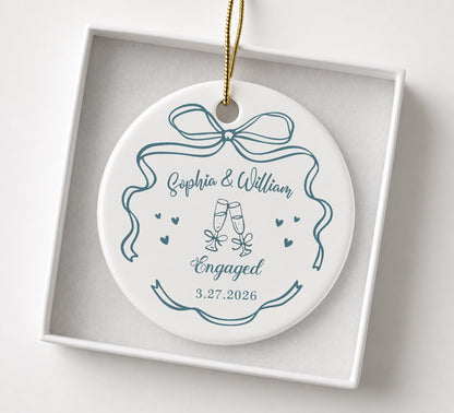 Engaged Custom Name Date Ceramic Ornament 2026 Xmas