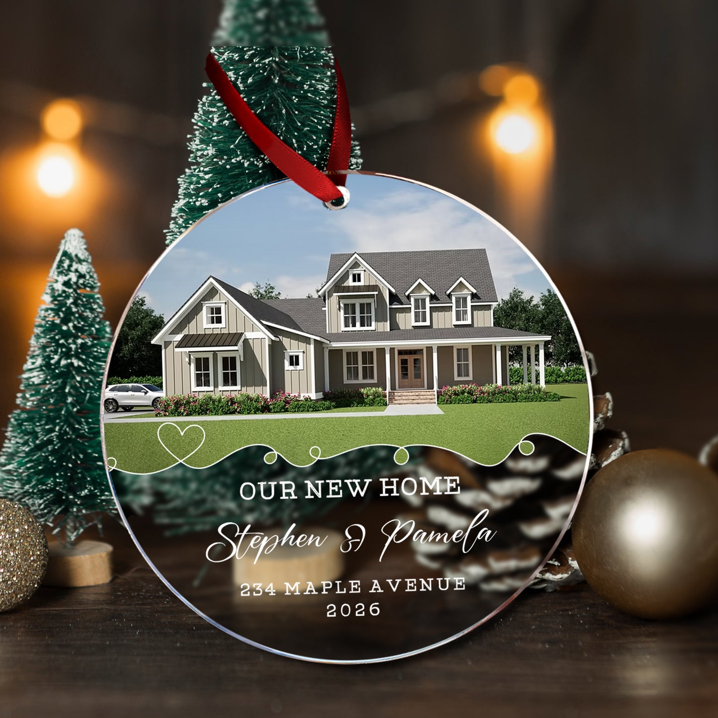 Our New Home Custom Name Image Glass Xmas Ornament 2026