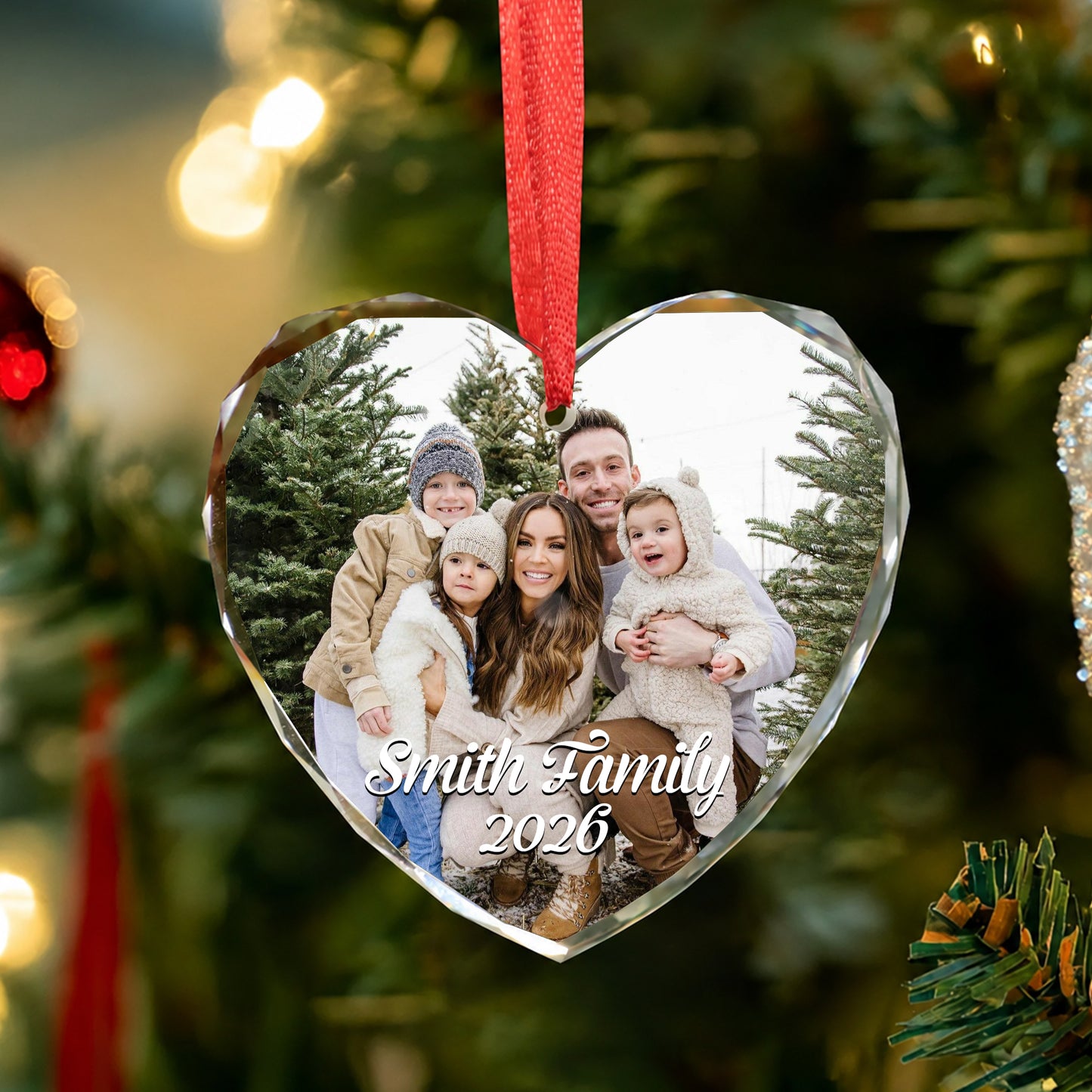 Family Custom Image Name Glass Xmas Ornament 2026