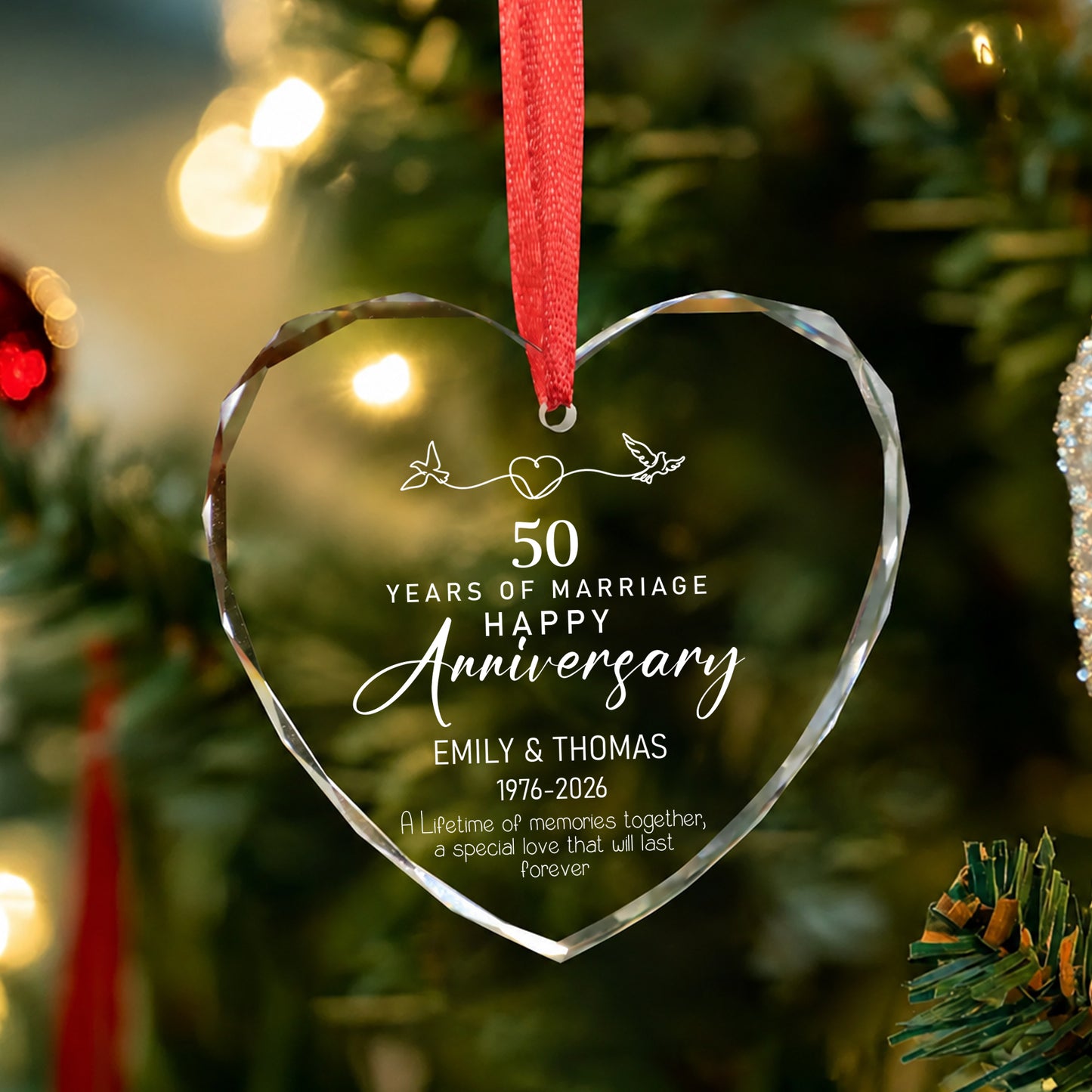 Year Of Marriage Happy Anniversary Custom Name Date Glass Xmas Ornament 2026