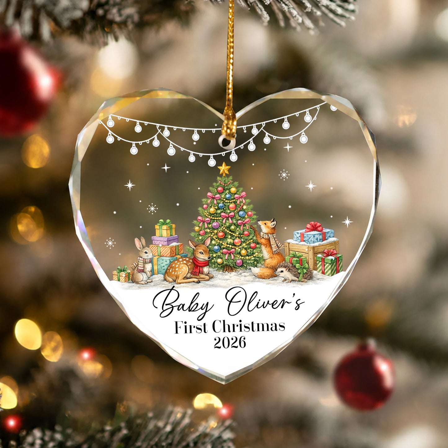 Baby 1st Christmas Ornament Pine Tree Gift - Custom Name Glass Ornament 2026