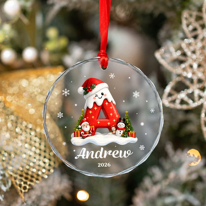 Init Letter Santa Custom Name Christmas Glass Ornament Xmas 2026