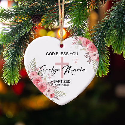 God Bless You Baptized - Custom Date Time Ceramic Ornament Xmas 2026