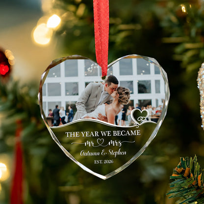 The Year We Became Mr&Mrs Custom Image Glass Xmas Ornament 2026