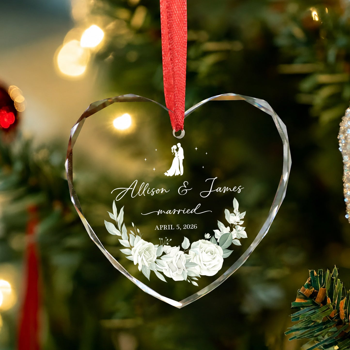 Married Custom Name Glass Xmas Ornament 2026