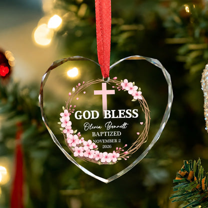 God Bless Custom Date Time & Name Christian Glass Ornament Xmas 2026