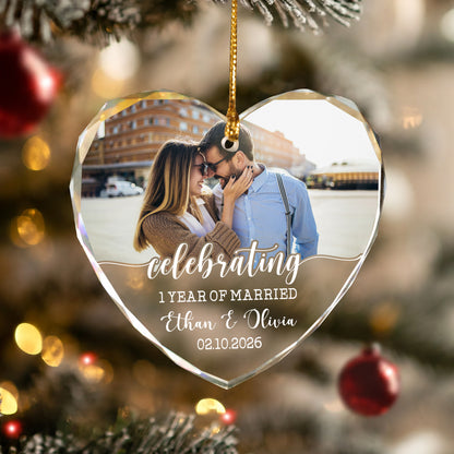 Celebrating 1 Year Anniversary Custom Name Image Glass Xmas Ornament 2026