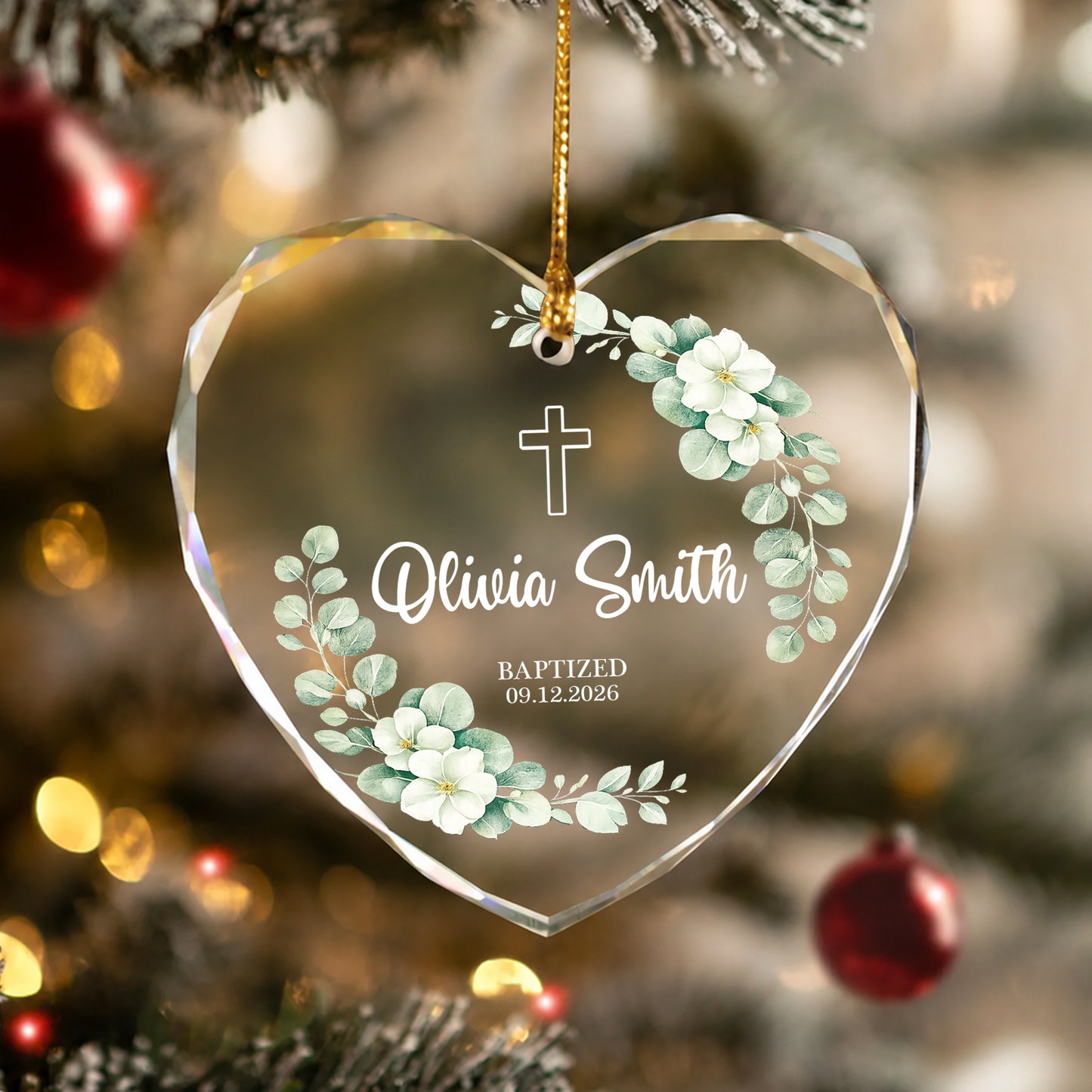 Custom Date Time & Name Christian Glass Ornament Xmas 2026