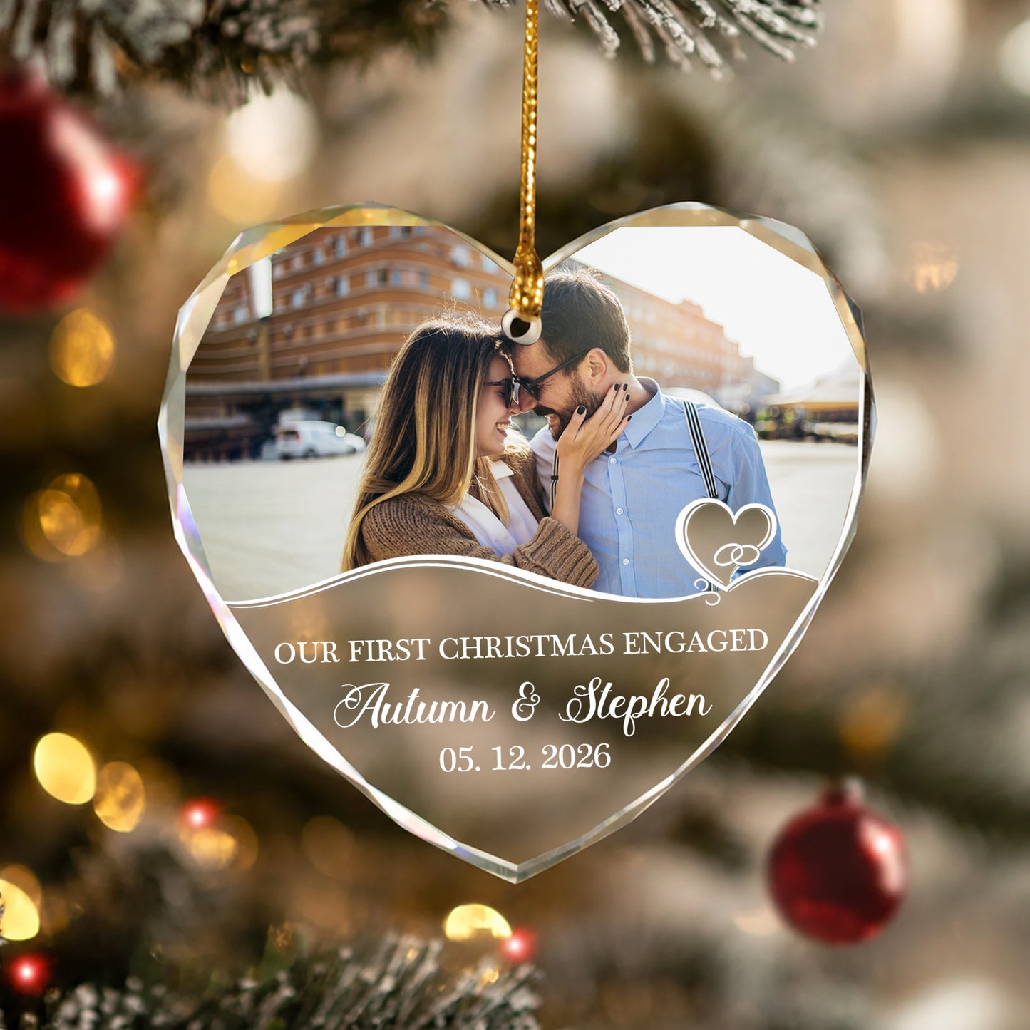 Our First Engaged Custom Image Name  Glass Ornament 2026 Xmas