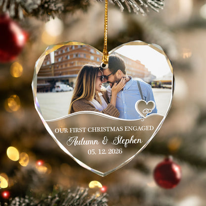 Our First Engaged Custom Image Name  Glass Ornament 2026 Xmas