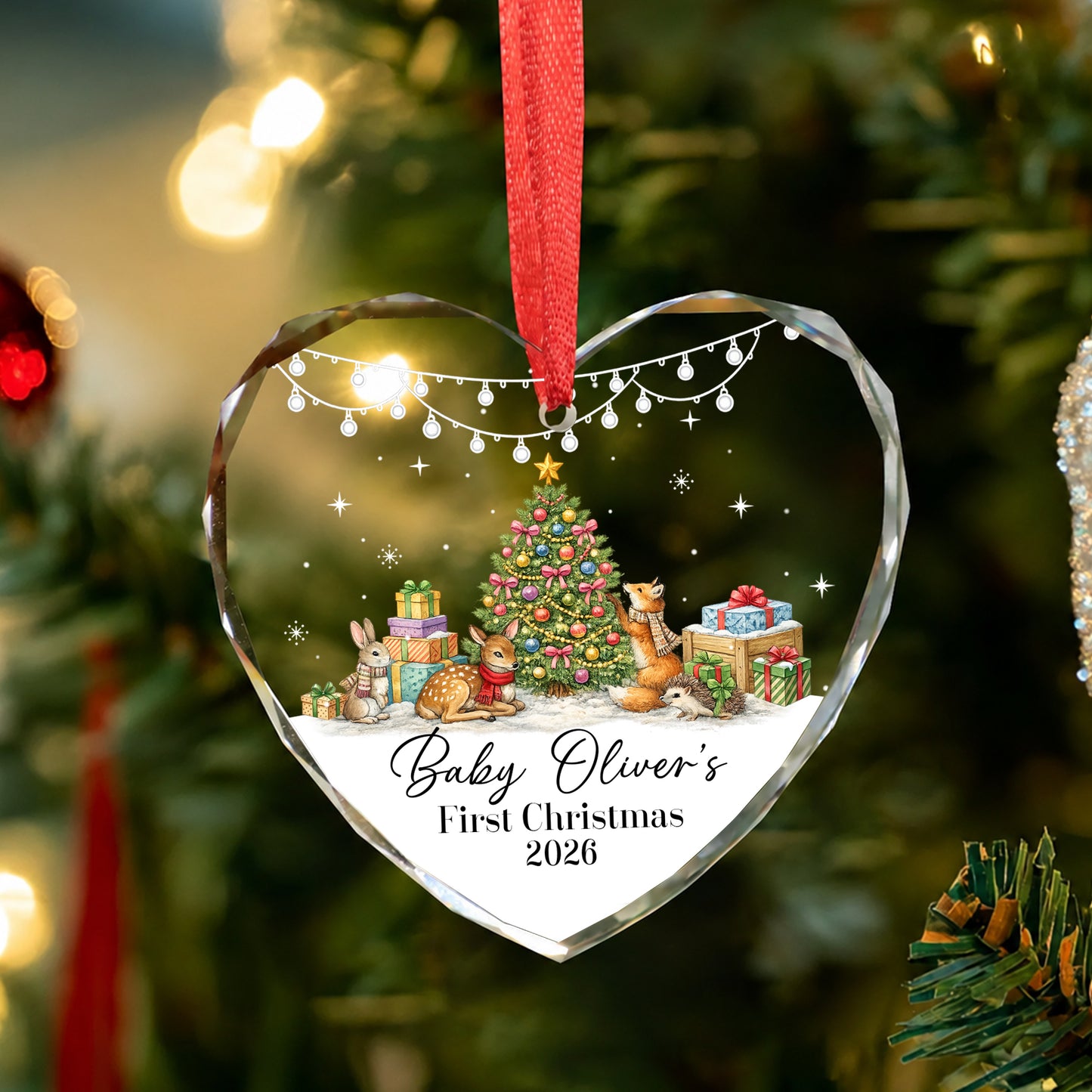 Baby 1st Christmas Ornament Pine Tree Gift - Custom Name Glass Ornament 2026