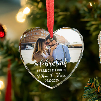 Celebrating 1 Year Anniversary Custom Name Image Glass Xmas Ornament 2026