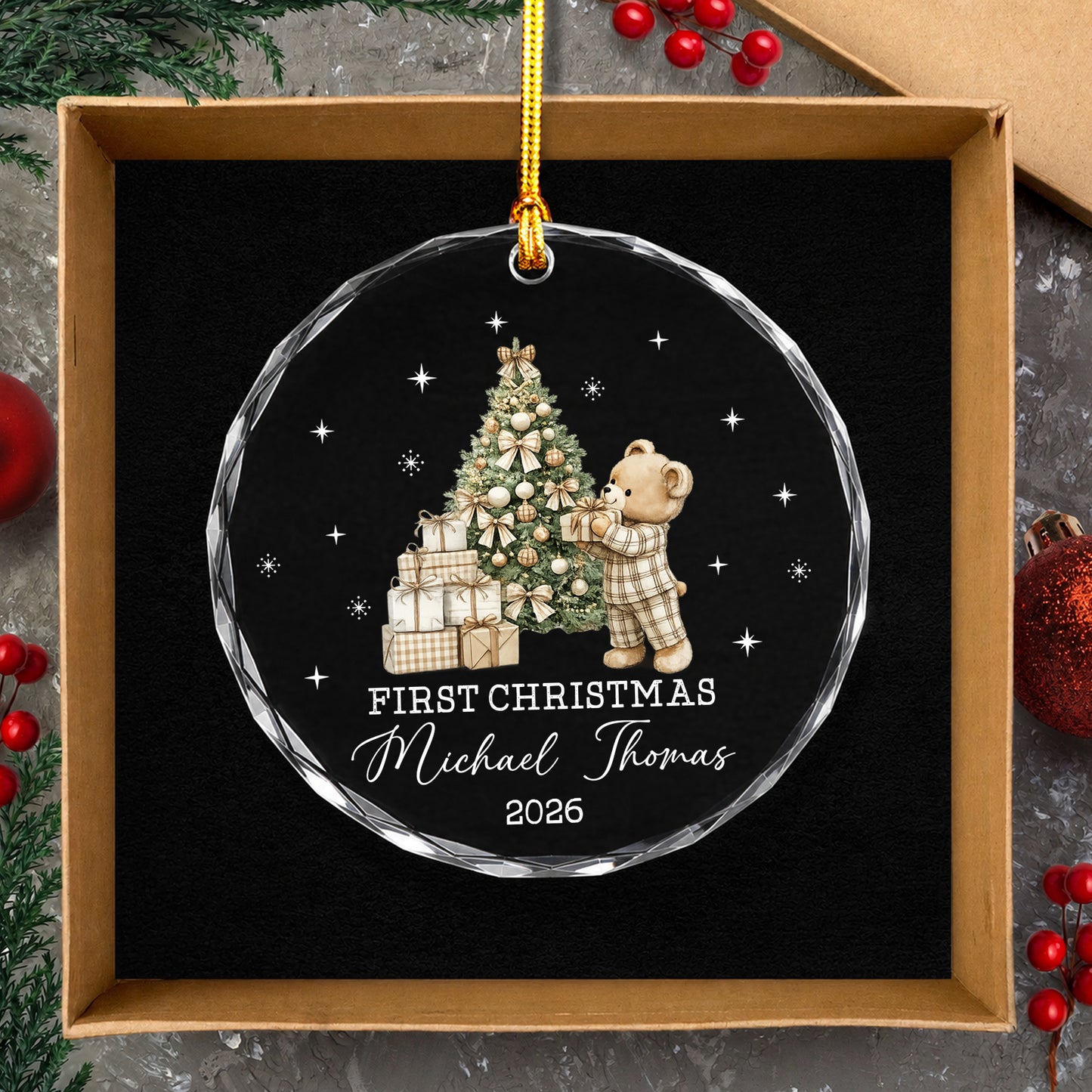 Baby 1st Christmas Ornament - Custom Name Heart Glass Ornament 2026