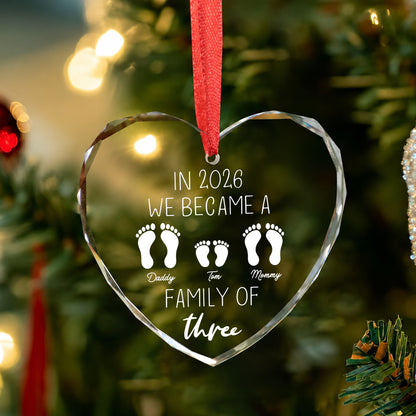 We Became Family Of Three - Custom Name Glass Ornament 2026
