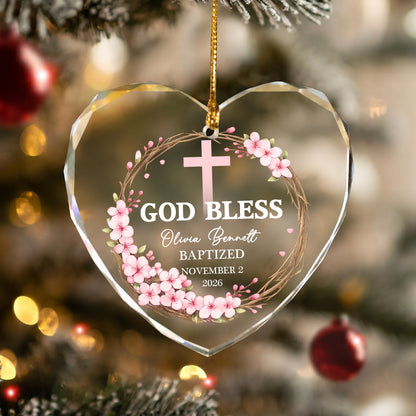 God Bless Custom Date Time & Name Christian Glass Ornament Xmas 2026