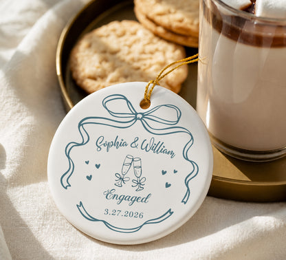 Engaged Custom Name Date Ceramic Ornament 2026 Xmas