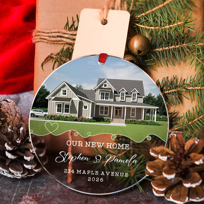 Our New Home Custom Name Image Glass Xmas Ornament 2026