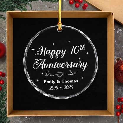 Happy Anniversary Custom Name Year Glass Xmas Ornament 2026