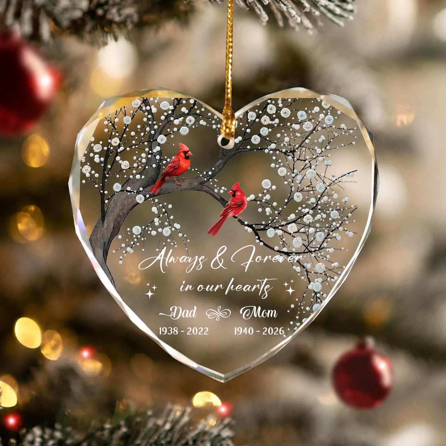 In Our Heart Cardinal Bird - Image Memorial Christmas Glass Ornament Xmas 2026