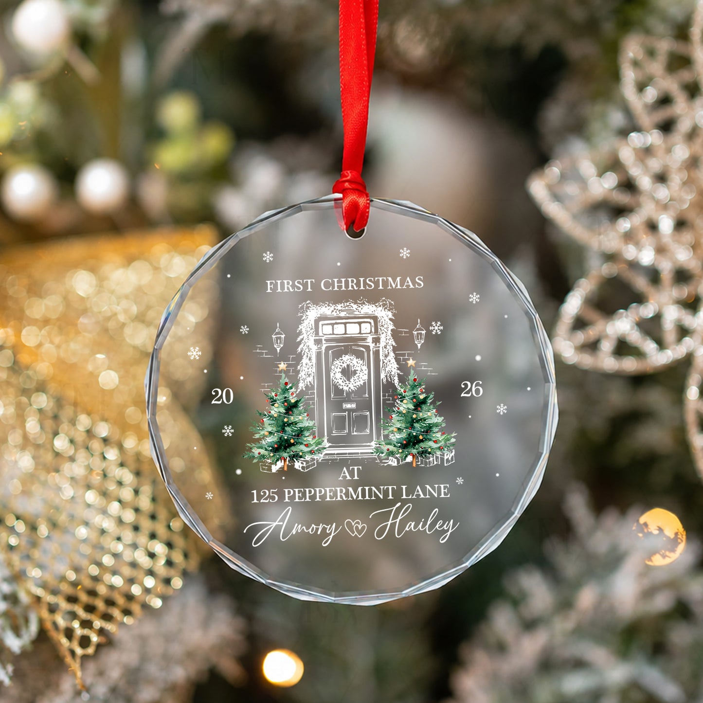 First Christmas New Home Custom Name Glass Xmas Ornament 2026