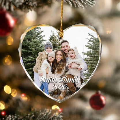 Family Custom Image Name Glass Xmas Ornament 2026