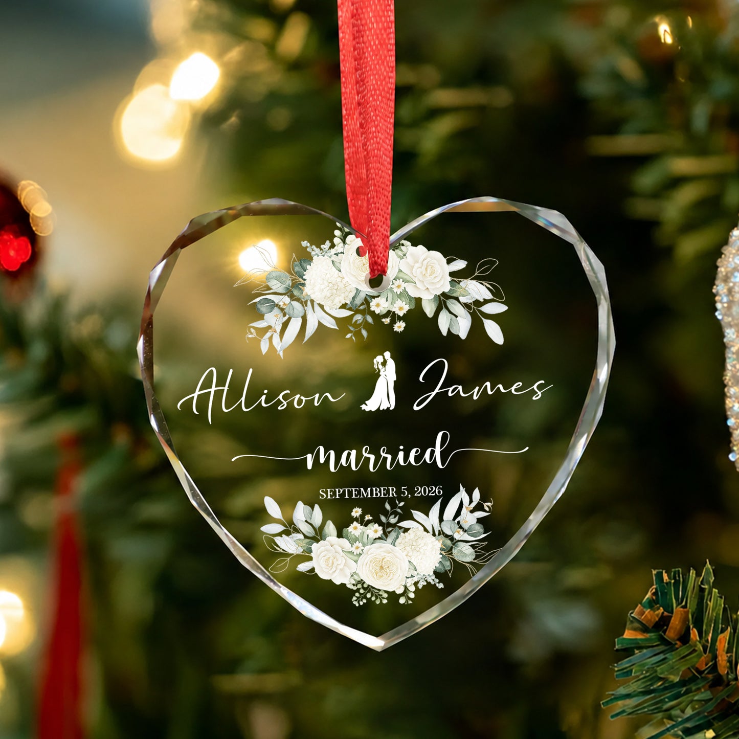 Marriage Custom Name Glass Xmas Ornament 2026