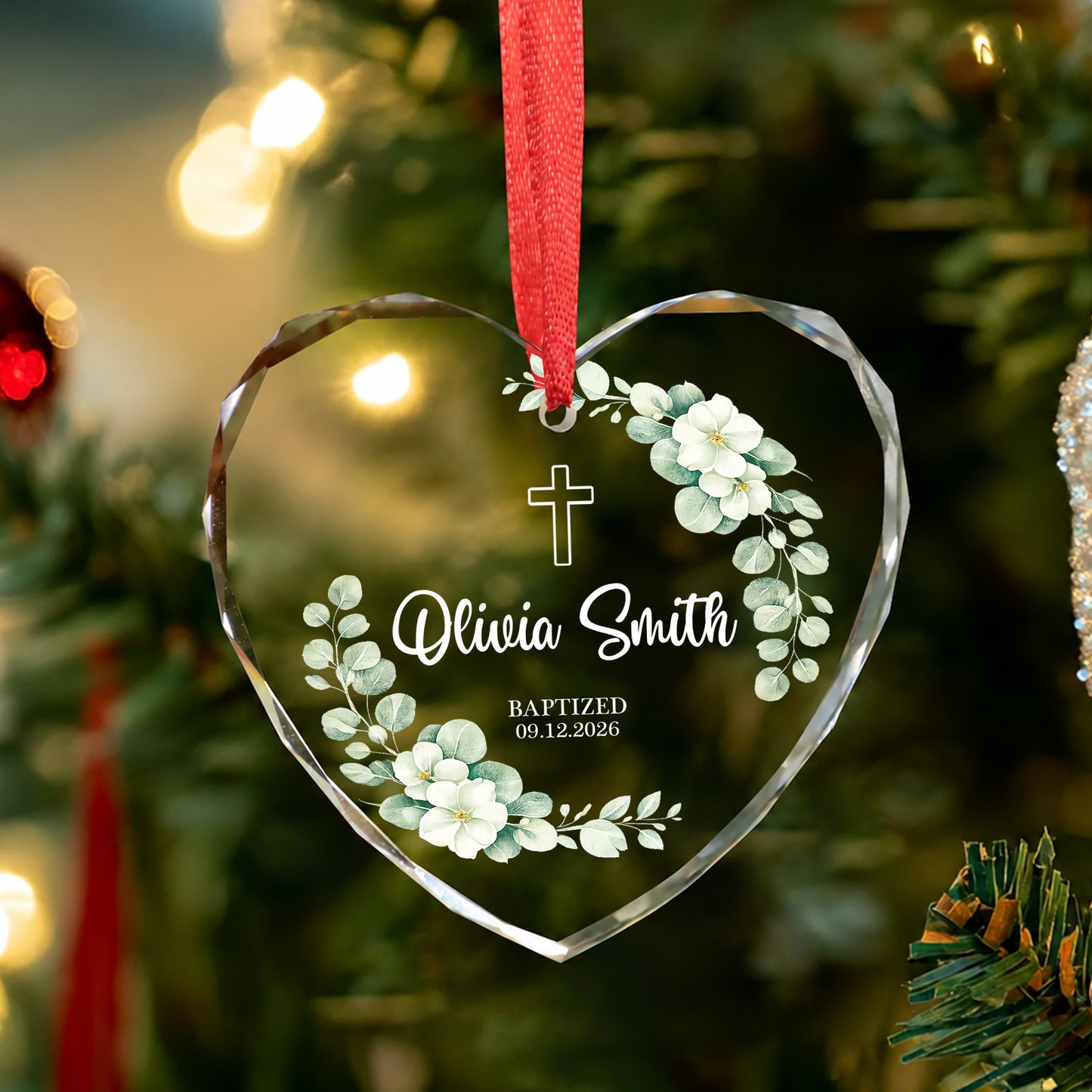 Custom Date Time & Name Christian Glass Ornament Xmas 2026