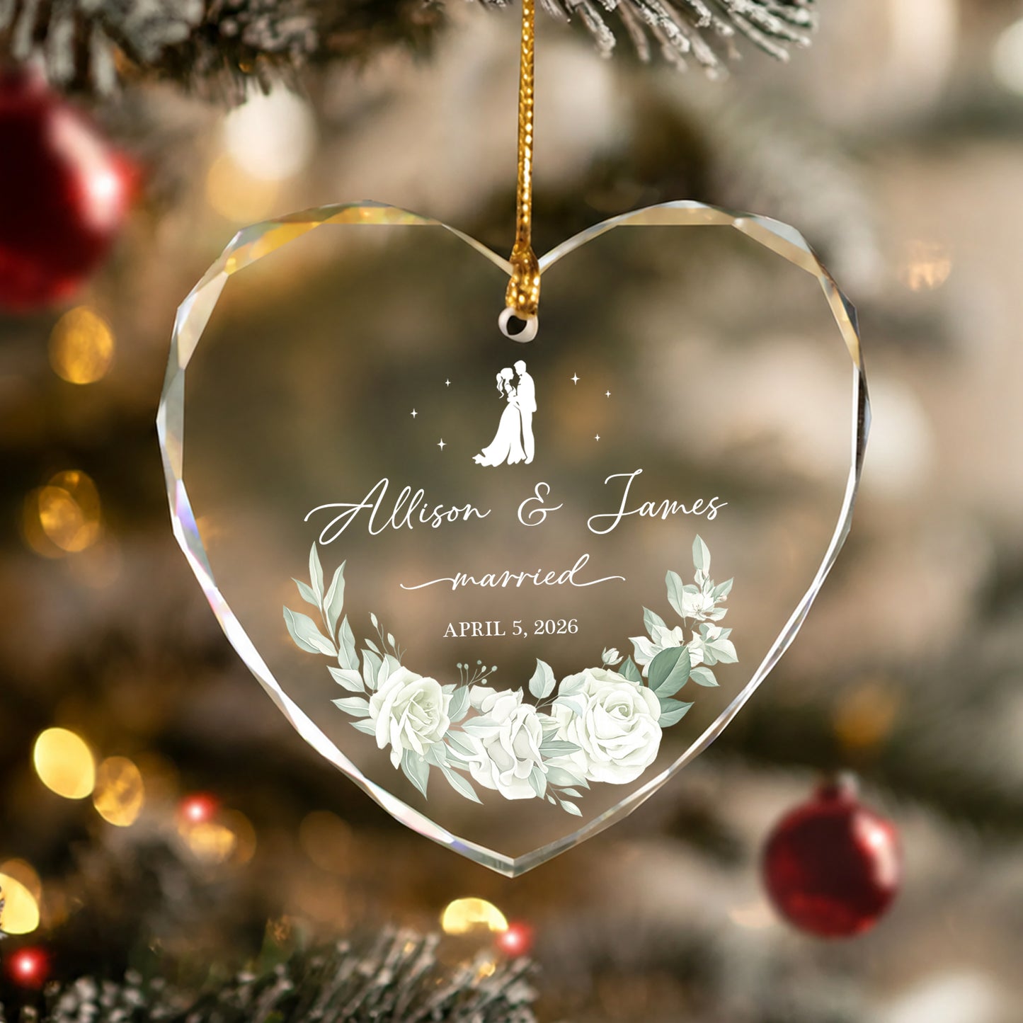 Married Custom Name Glass Xmas Ornament 2026