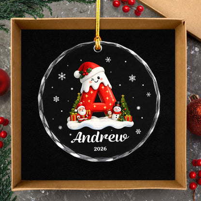Init Letter Santa Custom Name Christmas Glass Ornament Xmas 2026