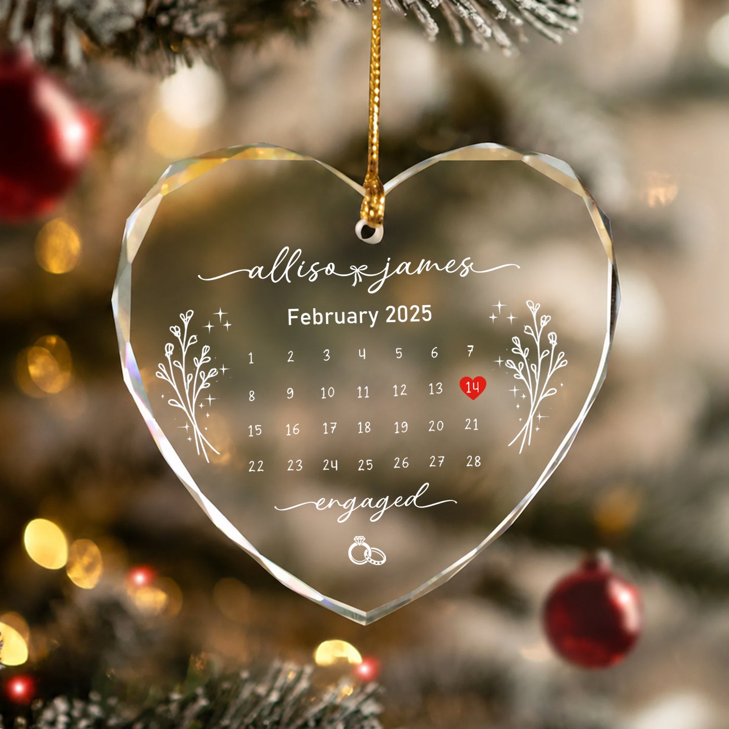 Anniversary Custom Date Time Name Glass Xmas Ornament 2026