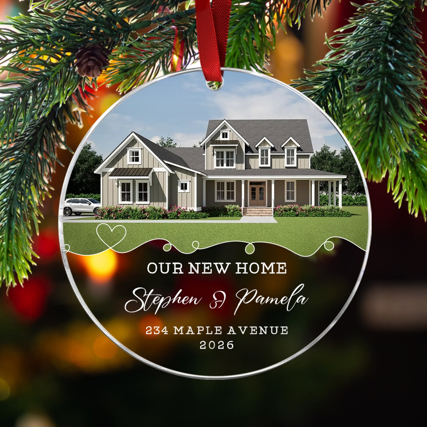 Our New Home Custom Name Image Glass Xmas Ornament 2026