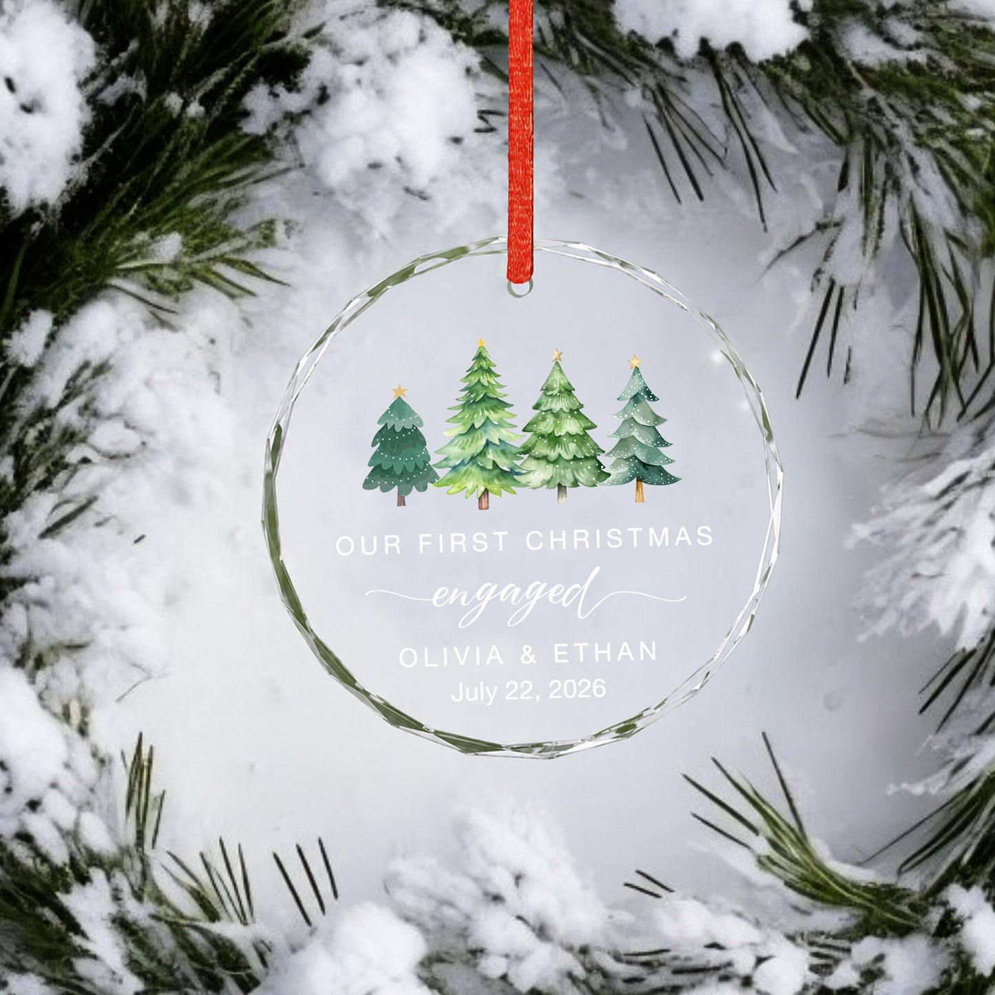 Our 1st Christmas Engaged Glass Ornament 2026 Xmas